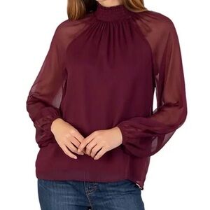 Joie Deep Burgundy Sheer Blouse